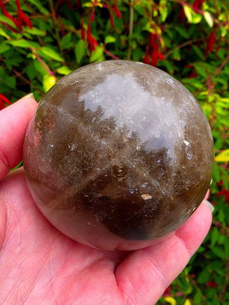 Smoky Quartz Sphere with Dendritic Inclusions & Rainbows — One of a Kind