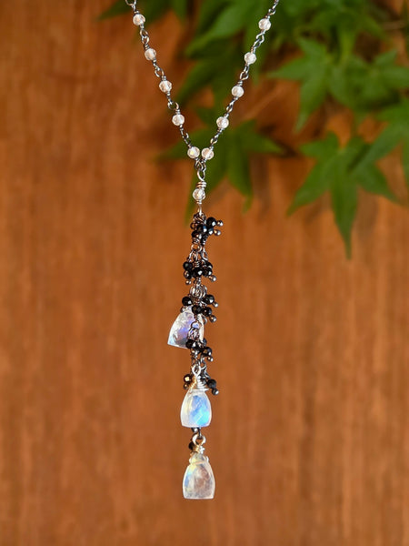 Rainbow Moonstone & Black Spinel Earrings  EWH6926OX