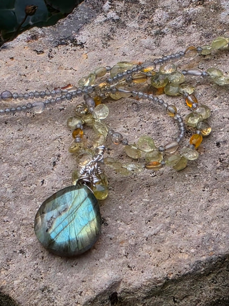 Labradorite, Grossular Garnet & Opal Necklace  NBK4426