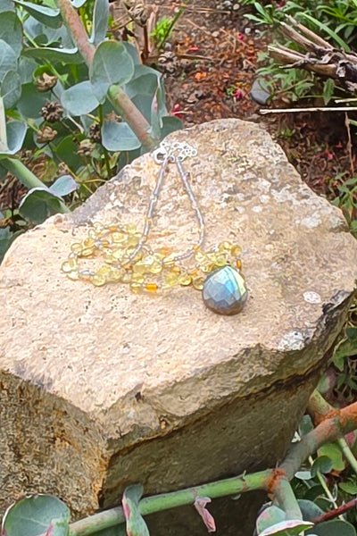 Labradorite, Grossular Garnet & Opal Necklace  NBK4426