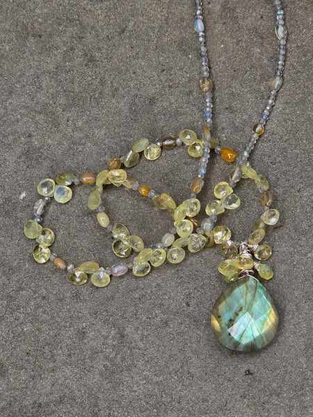 Labradorite, Grossular Garnet & Opal Necklace  NBK4426