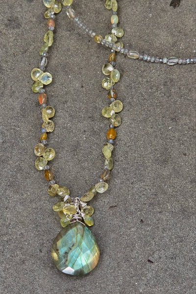 Labradorite, Grossular Garnet & Opal Necklace  NBK4426