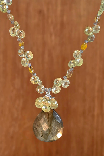Labradorite, Grossular Garnet & Opal Necklace  NBK4426