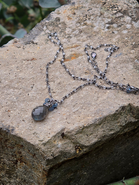 Labradorite, White Topaz & Indigo Kyanite Necklace  NBK4726OX