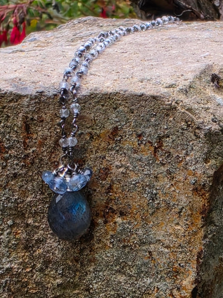 Labradorite, White Topaz & Indigo Kyanite Necklace  NBK4726OX