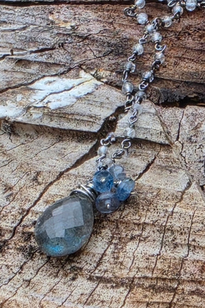 Labradorite, White Topaz & Indigo Kyanite Necklace  NBK4726OX