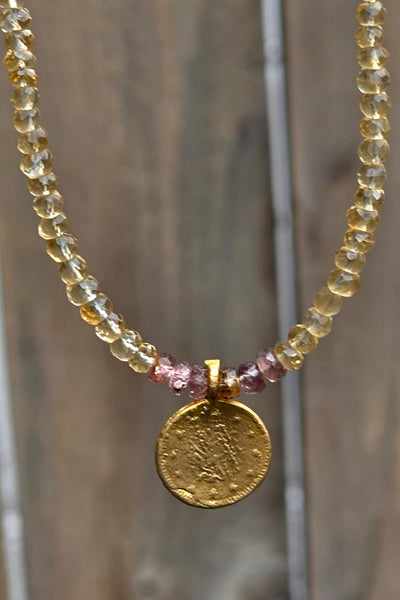 GF) Turkish Coin with Citrine and Color Change Garnet  NBR4026G