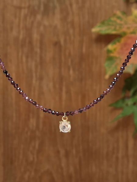 GF) Rainbow Moonstone & Garnet Necklace  NWH6626G