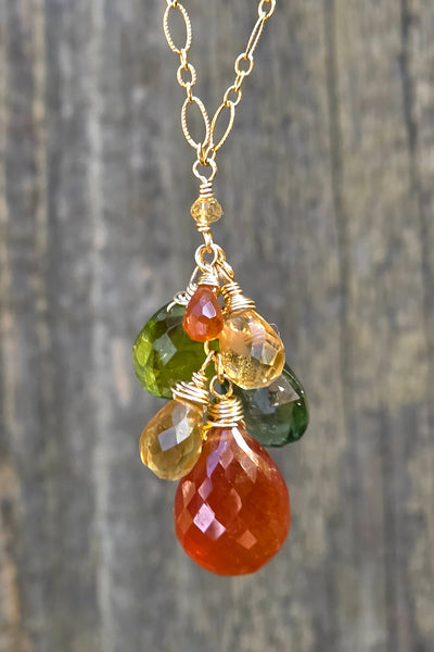 One of a Kind GF) Hessonite, Green Apatite, Peridot & Citrine Necklace