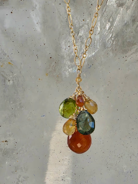 One of a Kind GF) Hessonite, Green Apatite, Peridot & Citrine Necklace
