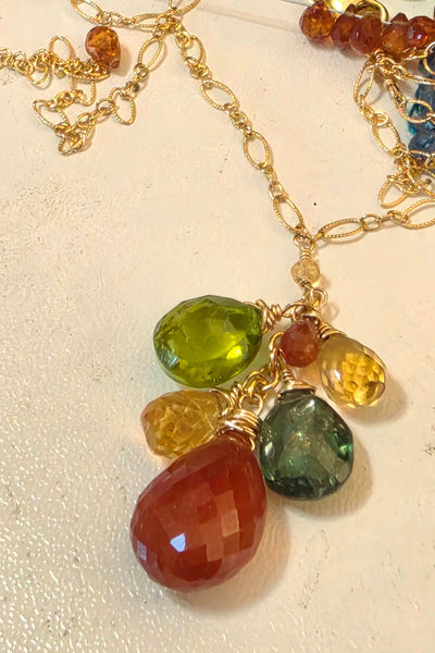 One of a Kind GF) Hessonite, Green Apatite, Peridot & Citrine Necklace