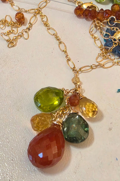 One of a Kind GF) Hessonite, Green Apatite, Peridot & Citrine Necklace