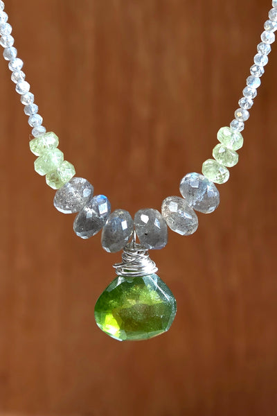 One of a Kind Vesuvianite, Labradorite & Green Apatite Necklace