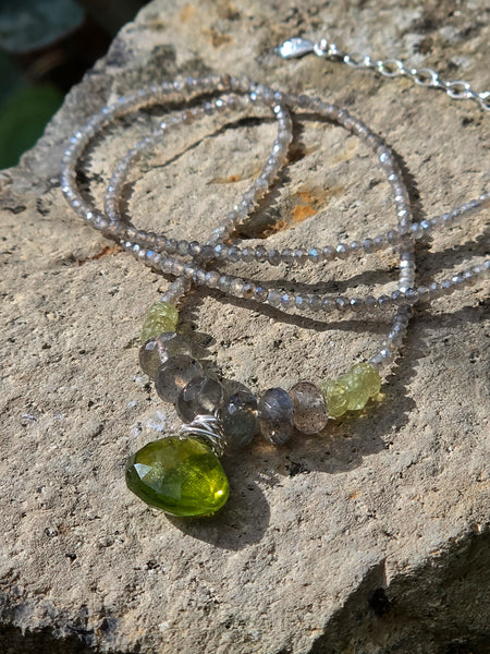 One of a Kind Vesuvianite, Labradorite & Green Apatite Necklace
