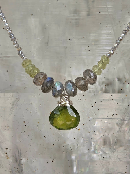 One of a Kind Vesuvianite, Labradorite & Green Apatite Necklace