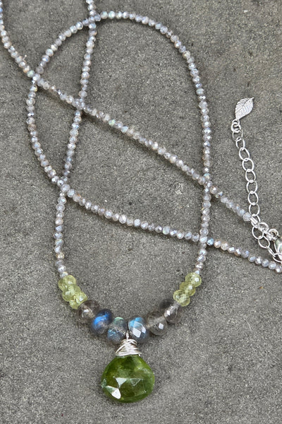 One of a Kind Vesuvianite, Labradorite & Green Apatite Necklace