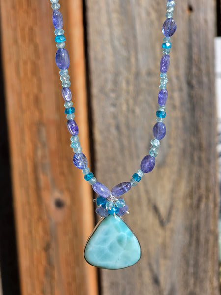 One of a Kind Larimar, Tanzanite & Apatite Necklace