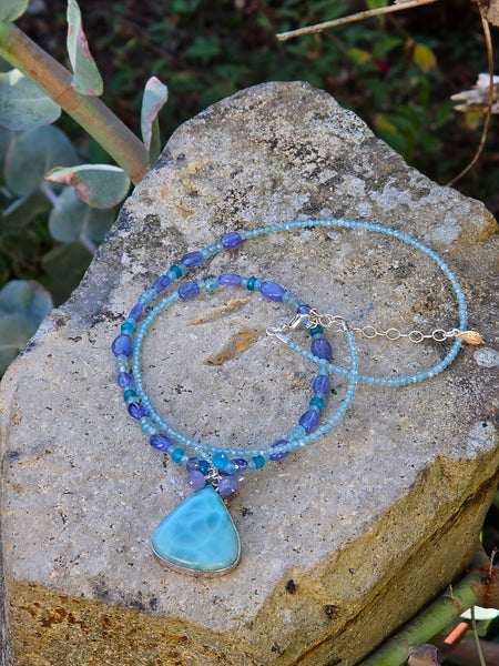 One of a Kind Larimar, Tanzanite & Apatite Necklace