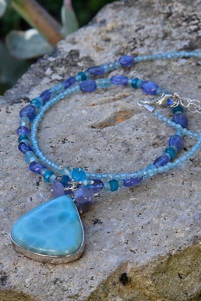 One of a Kind Larimar, Tanzanite & Apatite Necklace