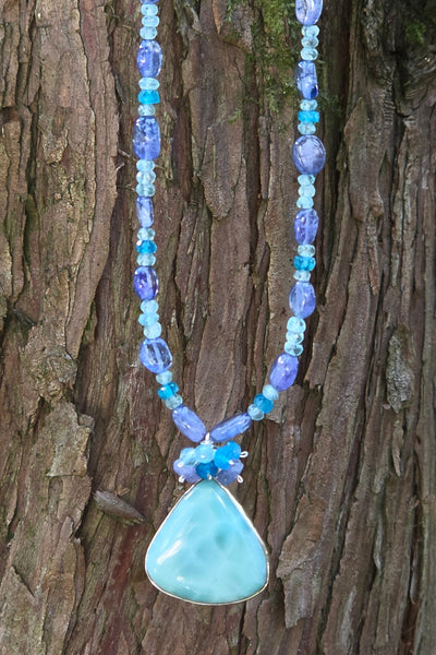 One of a Kind Larimar, Tanzanite & Apatite Necklace