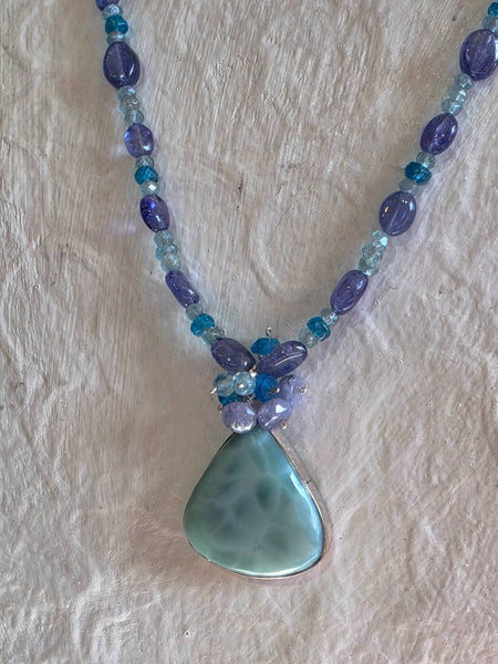 One of a Kind Larimar, Tanzanite & Apatite Necklace