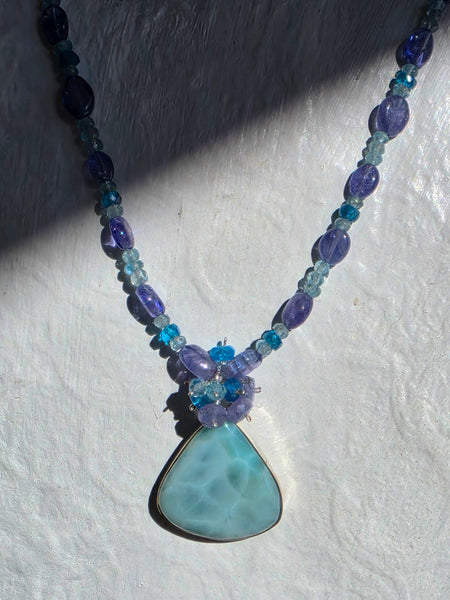 One of a Kind Larimar, Tanzanite & Apatite Necklace