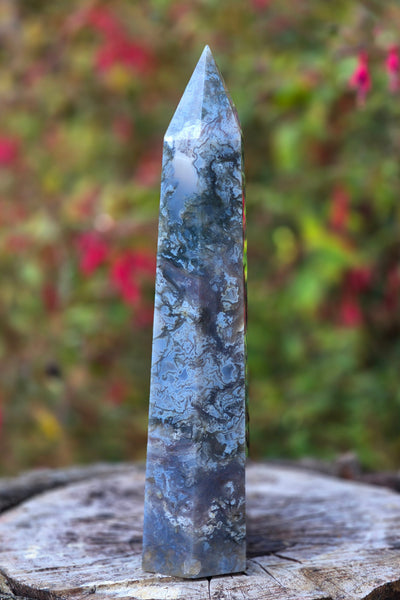 One of a Kind Moss Agate Tower with Druzy Heart Pocket