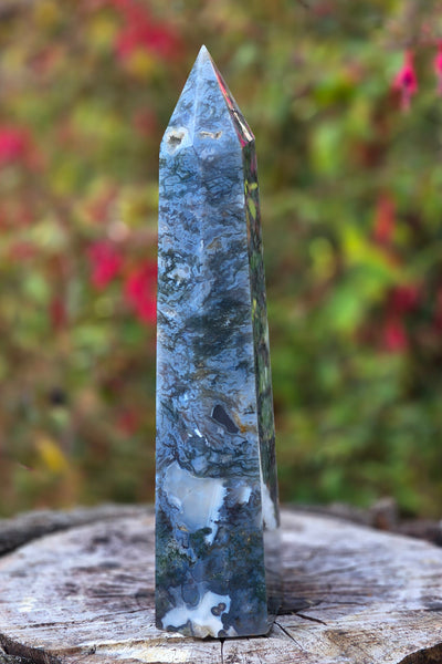One of a Kind Moss Agate Tower with Druzy Heart Pocket