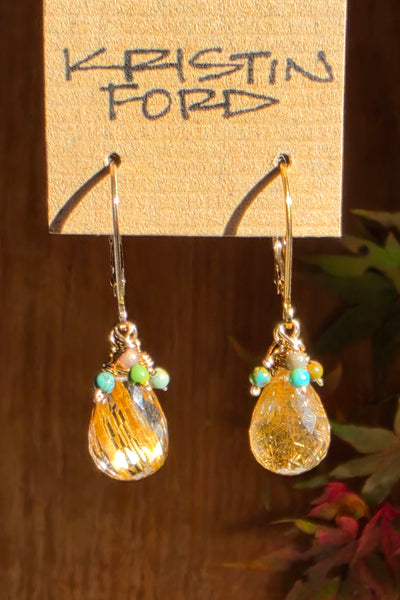 GF) Rutilated Quartz & Turquoise Earrings
