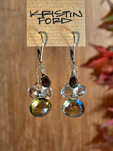 GF) One of a Kind Olive, Champagne & Smoky Quartz Necklace & Earring Set