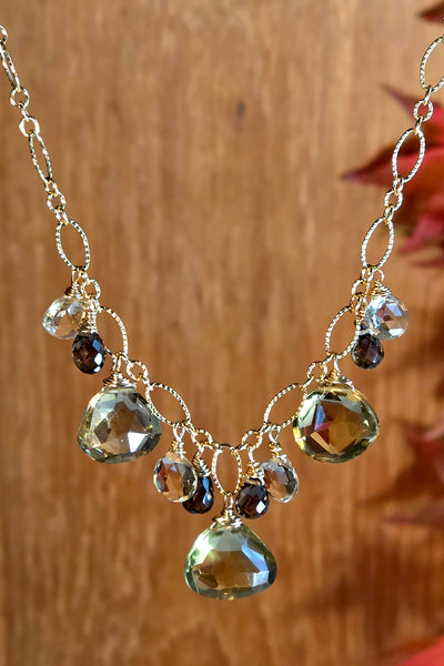 GF) One of a Kind Olive, Champagne & Smoky Quartz Necklace & Earring Set