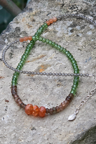 Sunstone, Andalusite, Green Apatite, Peach Moonstone & Smoky Quartz Necklace NWH7726