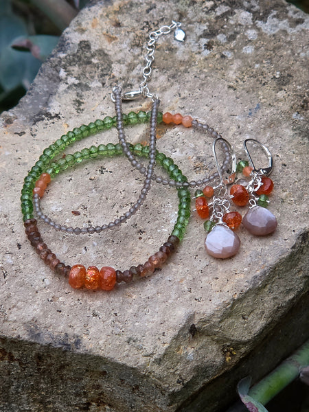 Chocolate Moonstone, Sunstone, Green Apatite, Smoky Quartz & Peach Moonstone Earrings — EWH7726