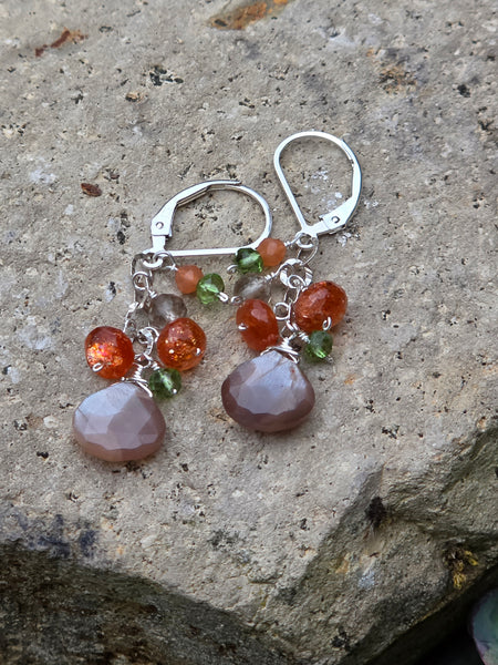 Chocolate Moonstone, Sunstone, Green Apatite, Smoky Quartz & Peach Moonstone Earrings — EWH7726