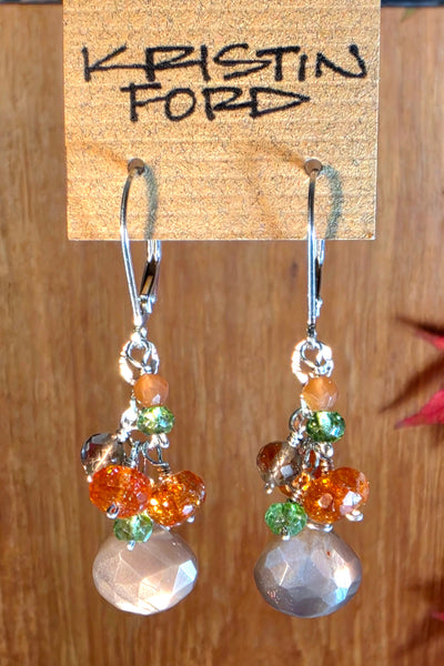 Chocolate Moonstone, Sunstone, Green Apatite, Smoky Quartz & Peach Moonstone Earrings — EWH7726