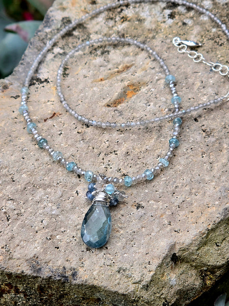 One of a Kind Aquamarine, Labradorite, Blue Zircon, Blue Apatite & Indigo Kyanite Necklace