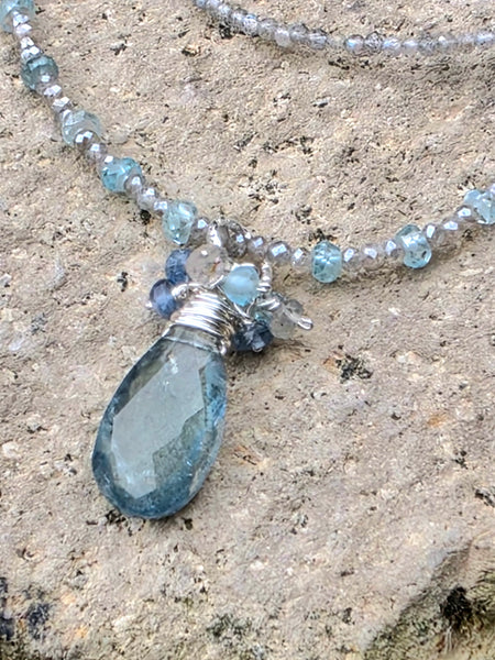 One of a Kind Aquamarine, Labradorite, Blue Zircon, Blue Apatite & Indigo Kyanite Necklace