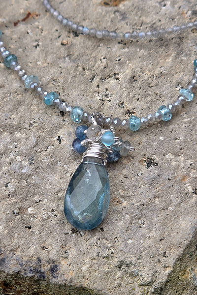 One of a Kind Aquamarine, Labradorite, Blue Zircon, Blue Apatite & Indigo Kyanite Necklace