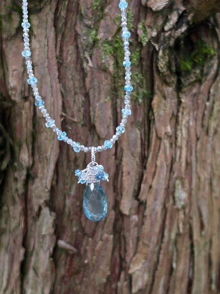 One of a Kind Aquamarine, Labradorite, Blue Zircon, Blue Apatite & Indigo Kyanite Necklace