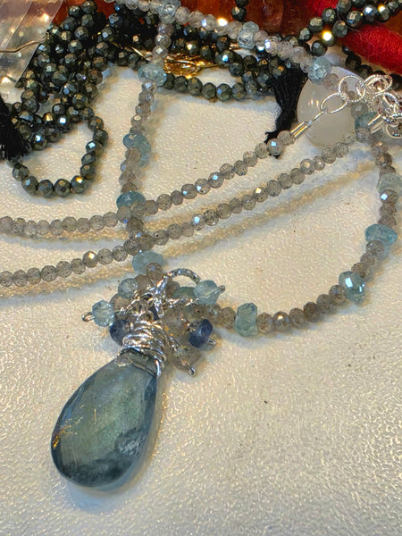 One of a Kind Aquamarine, Labradorite, Blue Zircon, Blue Apatite & Indigo Kyanite Necklace