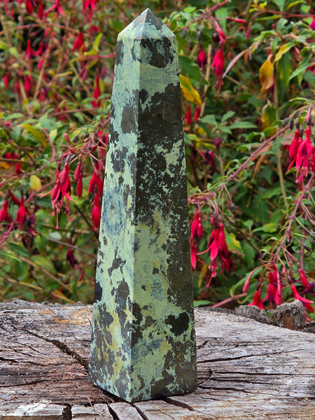Pyrite in Serpentine Obelisk