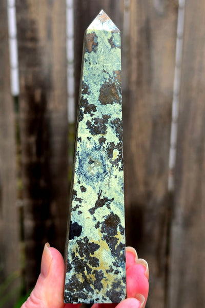 Pyrite in Serpentine Obelisk
