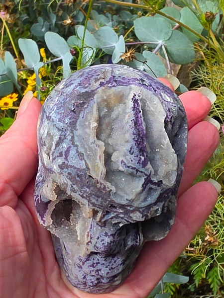 Purple Druzy Sphalerite Skull — One of a Kind