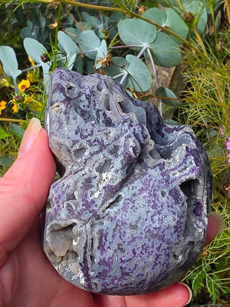 Purple Druzy Sphalerite Skull — One of a Kind