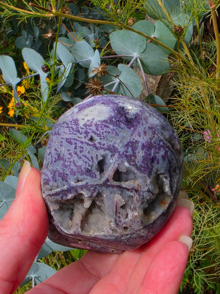 Purple Druzy Sphalerite Skull — One of a Kind