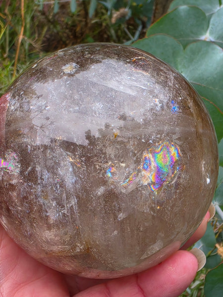 Smoky Quartz Sphere with Dendritic Inclusions & Rainbows — One of a Kind