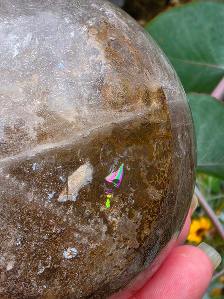 Smoky Quartz Sphere with Dendritic Inclusions & Rainbows — One of a Kind