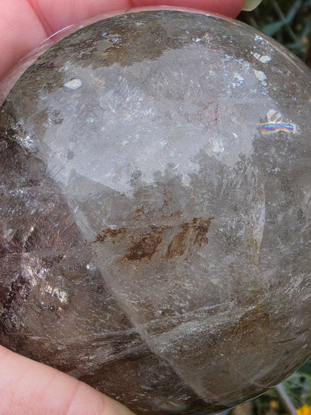 Smoky Quartz Sphere with Dendritic Inclusions & Rainbows — One of a Kind