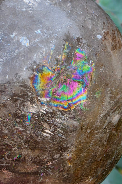 Smoky Quartz Sphere with Dendritic Inclusions & Rainbows — One of a Kind