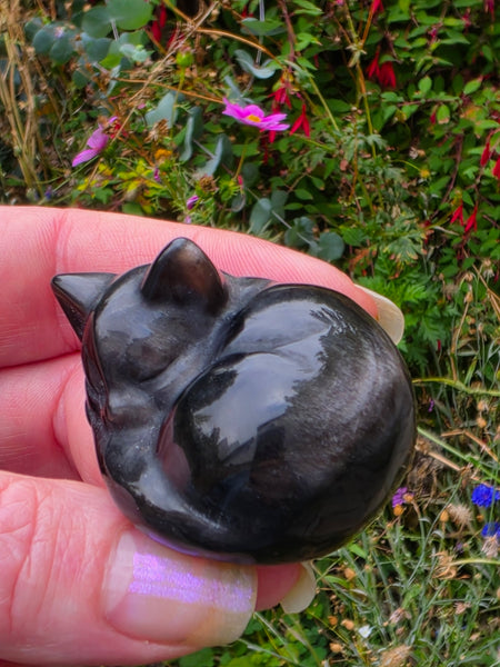 Silver Sheen Obsidian Sleeping Kitty